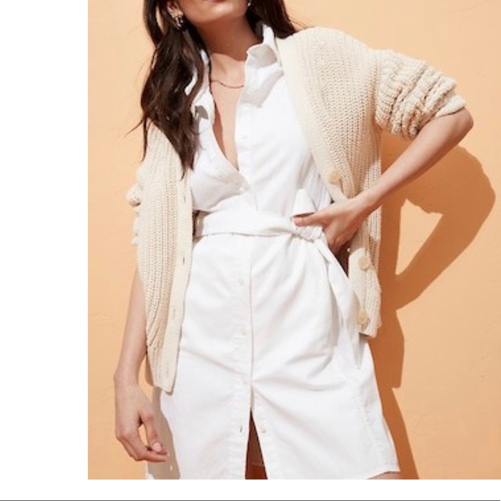 Short Sleeve Shirtdress white cotton and linen